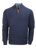 Men's cashmere/mernio zip neck jumper in navy with brown boiled wool zip trim by Misty Cashmere