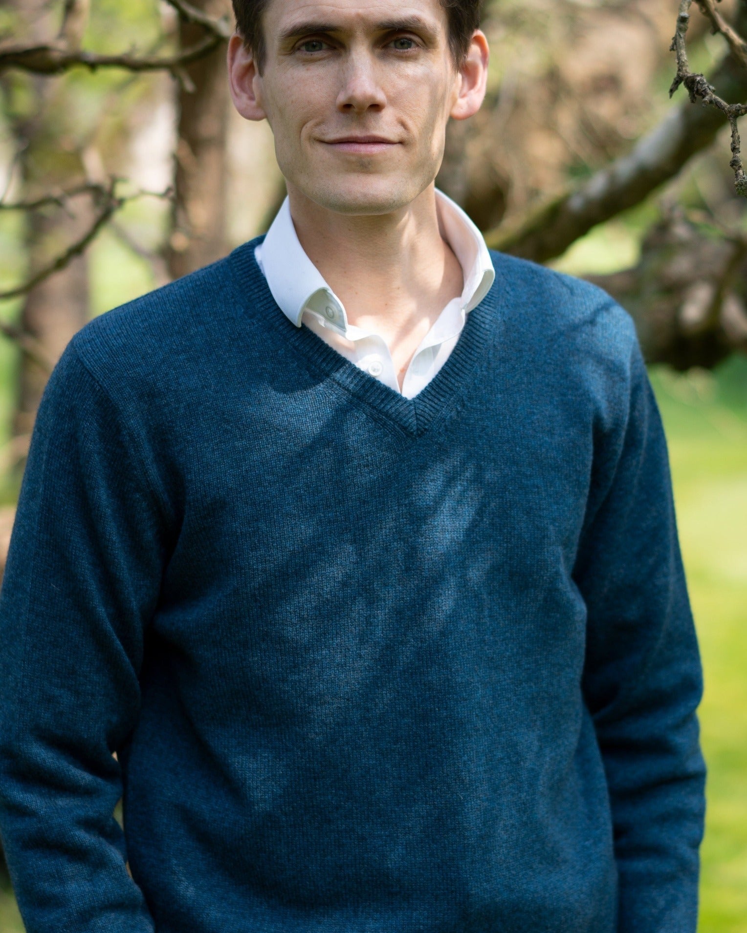 Cashmere and Merino V-Neck Jumper - Ocean Blue
