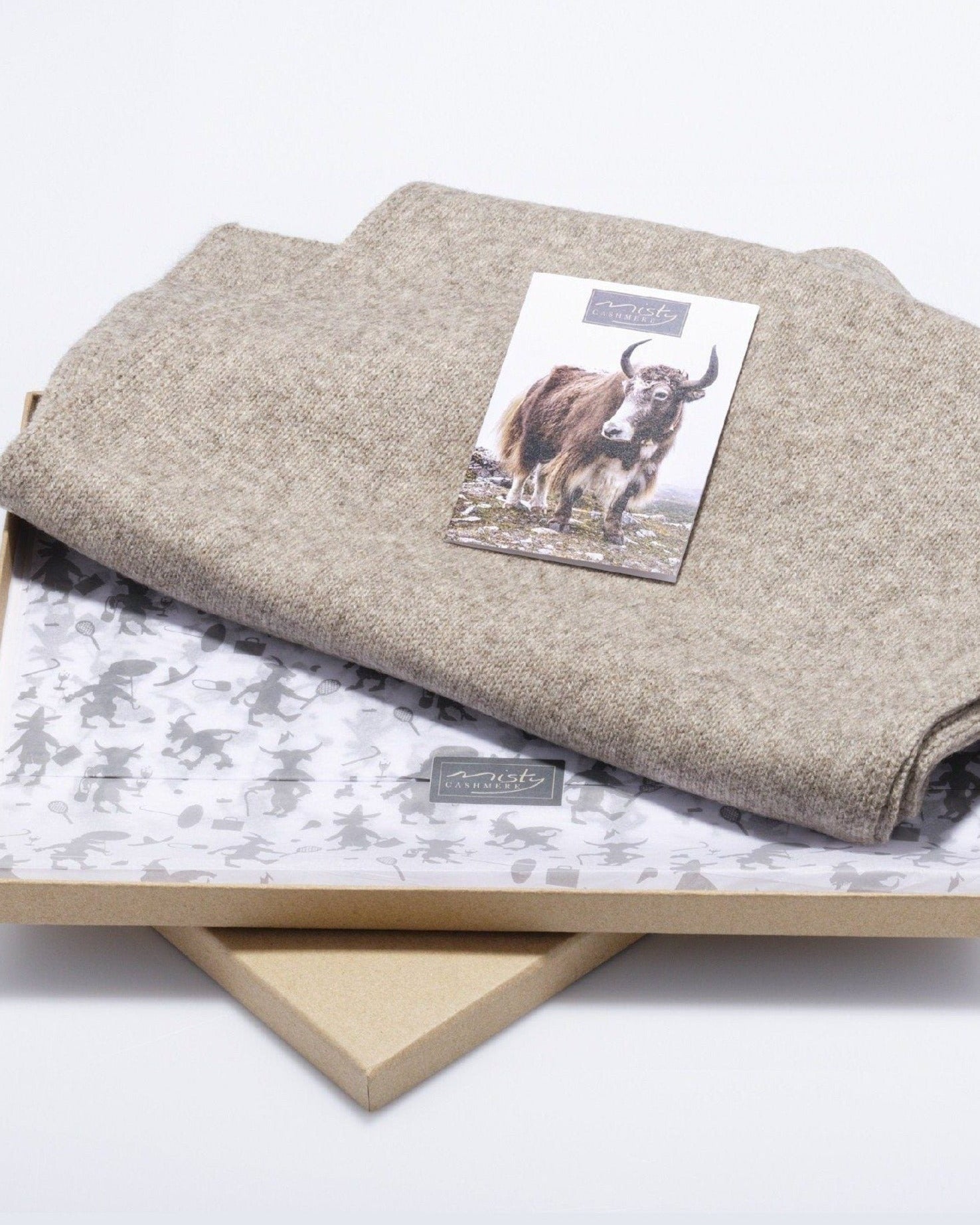 Unisex knitted scarf in yak yarn in presentation gift box