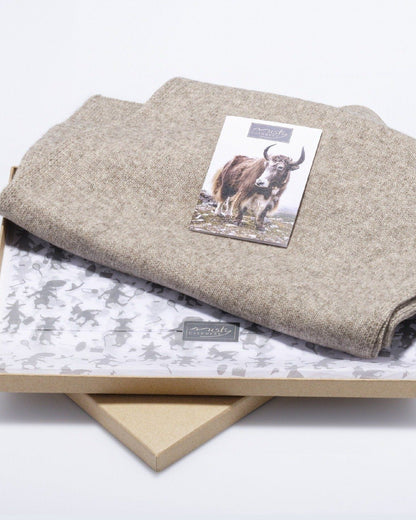 Unisex knitted scarf in yak yarn in presentation gift box