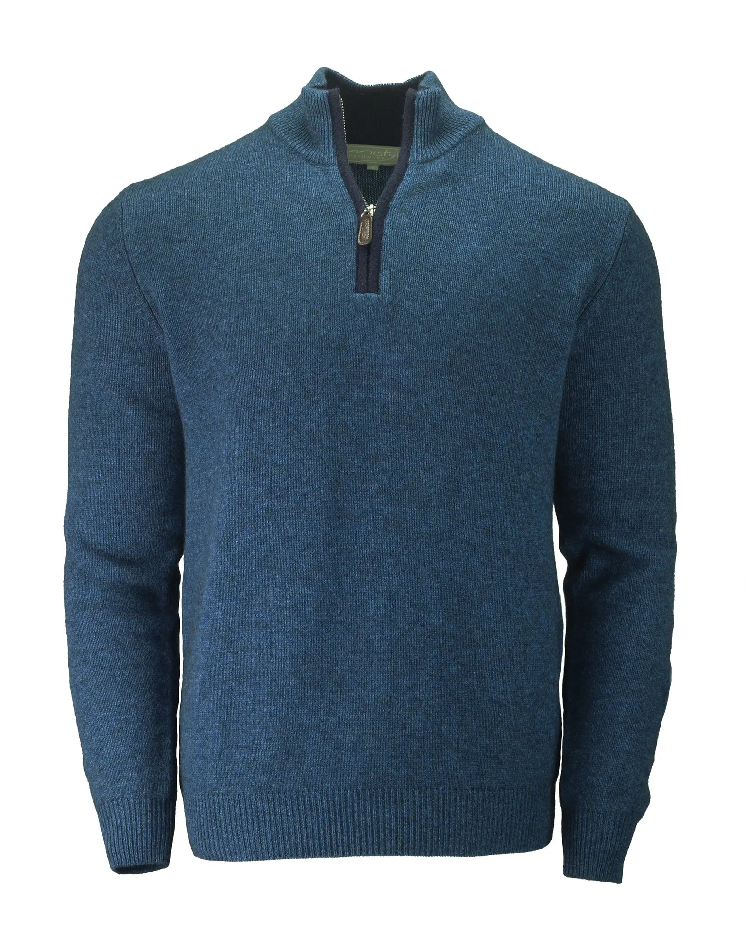 Cashmere and Merino Zip Neck Jumper - Ocean Blue