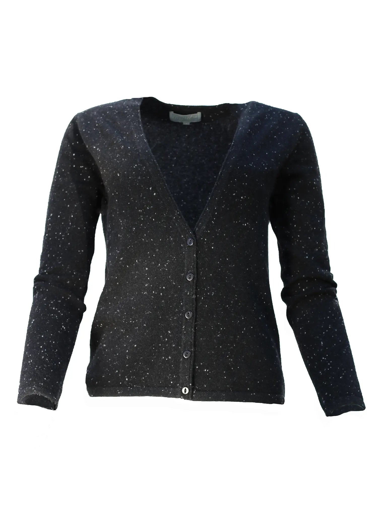 Pure Cashmere V Neck Cardigan Black with White Fleck