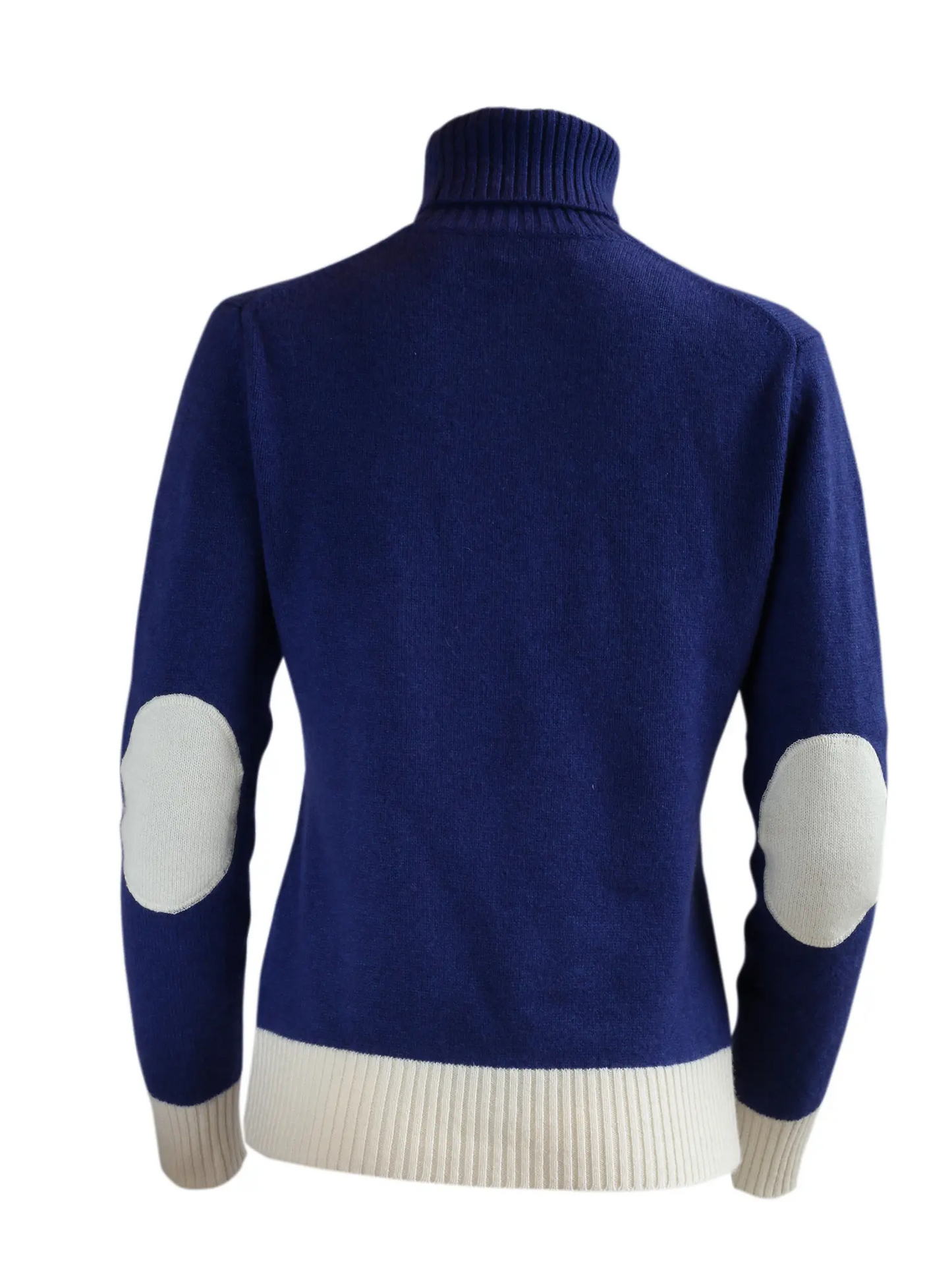 Load image into Gallery viewer, Roll Neck Jumper in Cashmere/Merino | Blue with Cream
